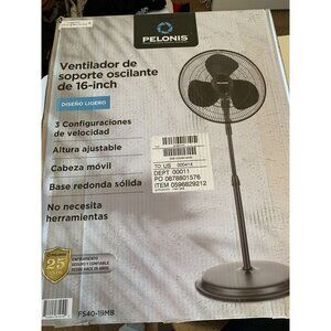 Pelonis 16-Inch Oscillating Stand Fan With Adjustable Height 3-Speed Settings Li